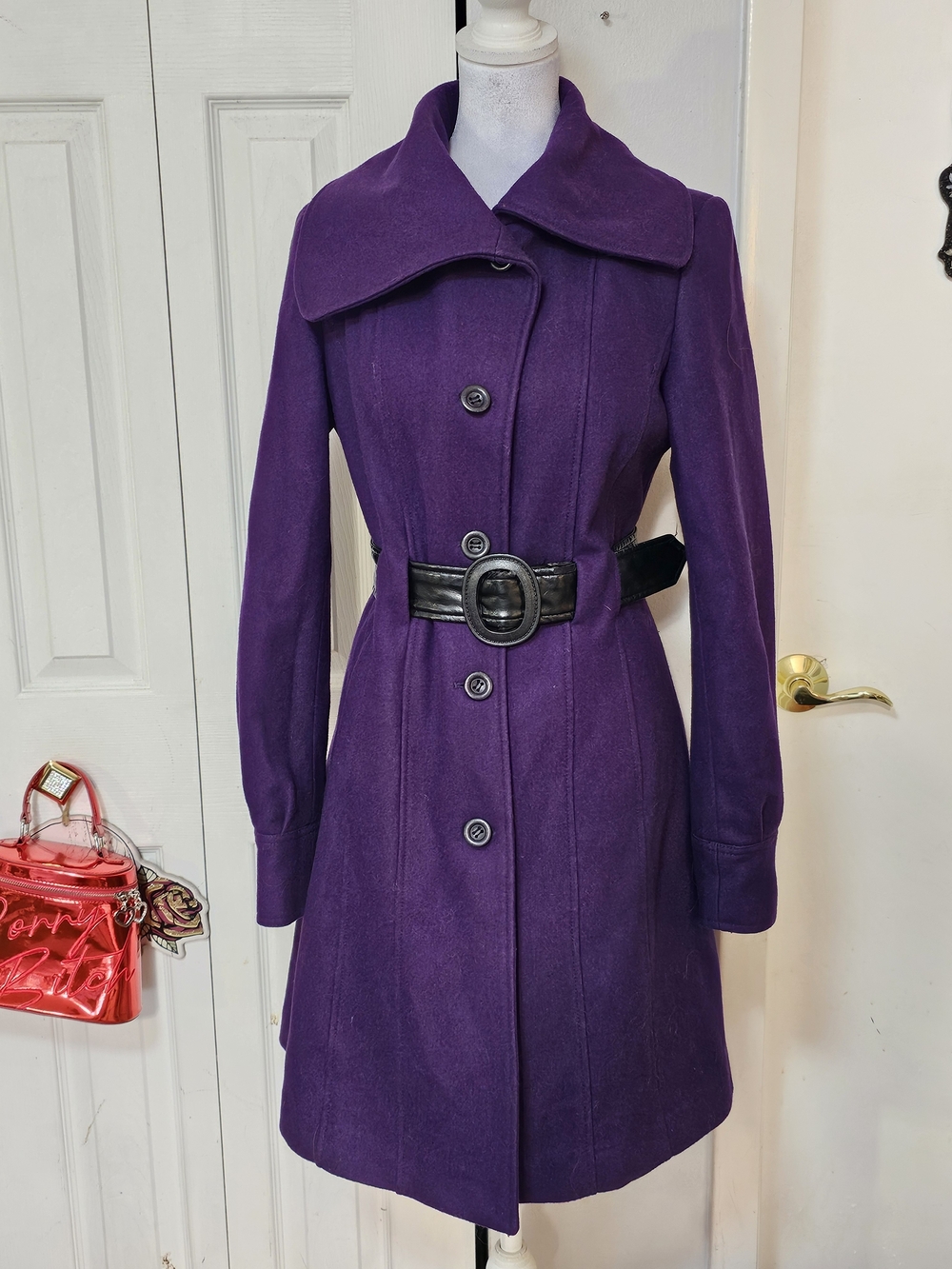 Women’s Purple Wool Blend Trench Coat with Belt